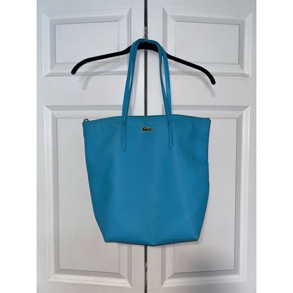 Vintage Lacoste Turquoise Blue Tote Bag Women’s Spacious Interior Zip Closure - Picture 1 of 9